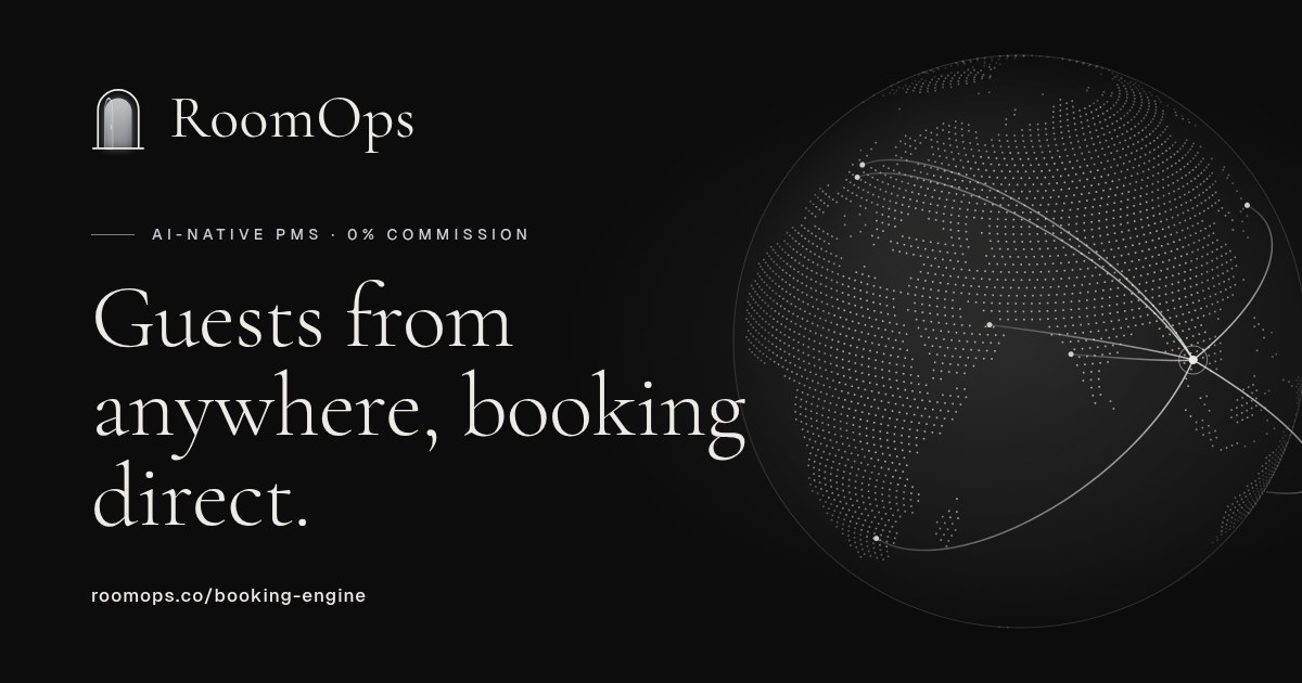 RoomOps booking engine: guests from anywhere, booking direct.